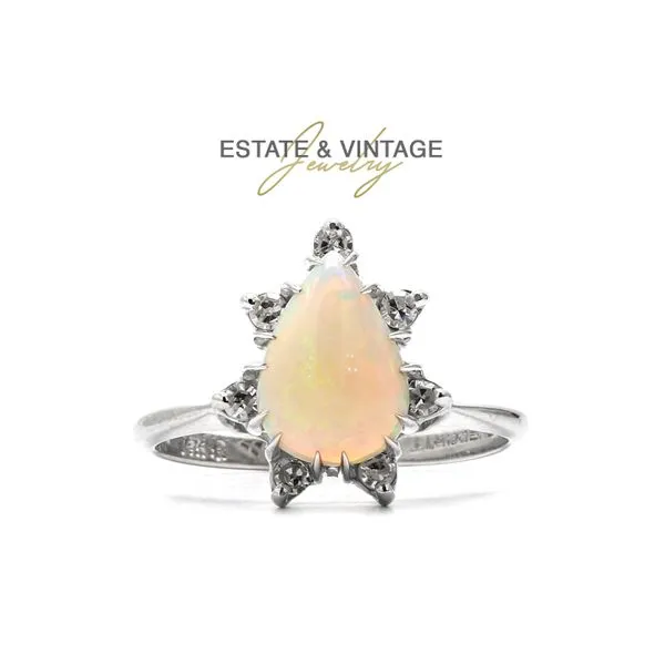 Estate 14K White Gold 0.15ctw Diamonds with Center Opal Colored Stone Fashion Ring Size 6.5 Raleigh Diamond Fine Jewelry Raleigh, NC