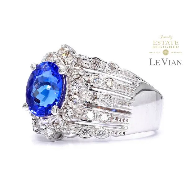 Estate Designer LeVian 18K White Gold Tanzanite/Diamond HaloT-2.25ctw Dia-1.18ctw Dashion Ring Size 8.25 Image 2 Raleigh Diamond Fine Jewelry Raleigh, NC