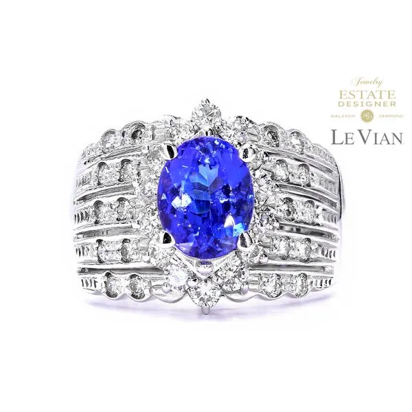 Estate Designer LeVian 18K White Gold Tanzanite/Diamond HaloT-2.25ctw Dia-1.18ctw Dashion Ring Size 8.25 Raleigh Diamond Fine Jewelry Raleigh, NC