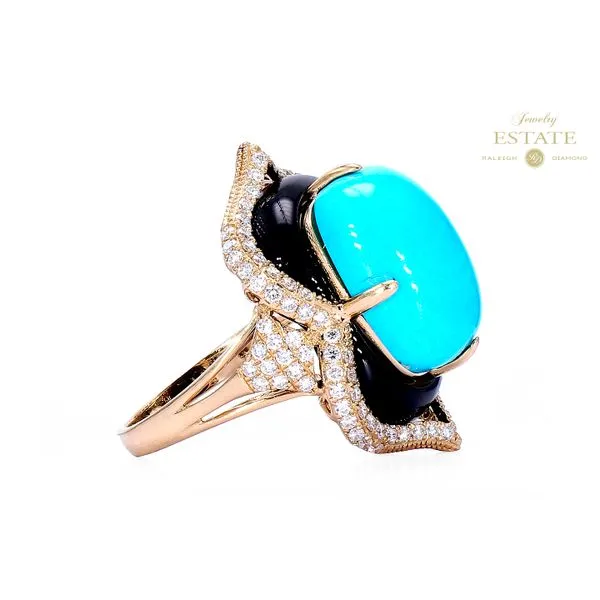 Estate Lali 14K Yellow Gold Turquoise Onyx and Diamond Fashion Ring Image 3 Raleigh Diamond Fine Jewelry Raleigh, NC