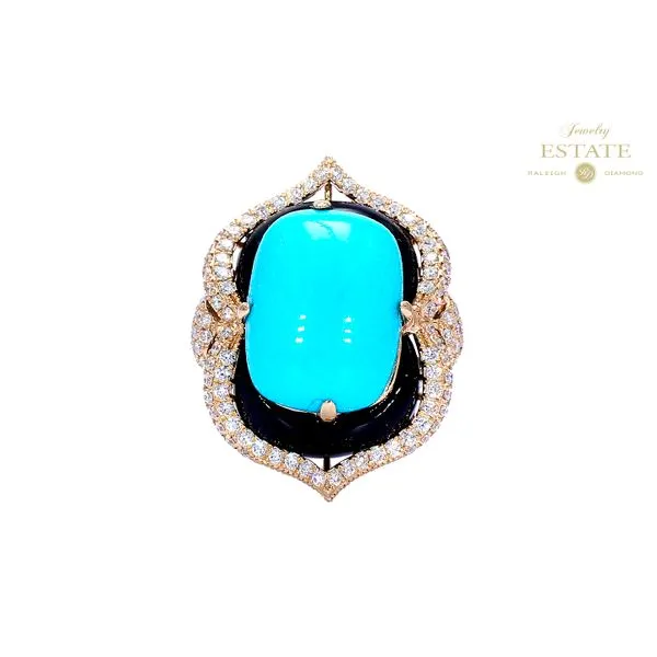 Estate Lali 14K Yellow Gold Turquoise Onyx and Diamond Fashion Ring Raleigh Diamond Fine Jewelry Raleigh, NC