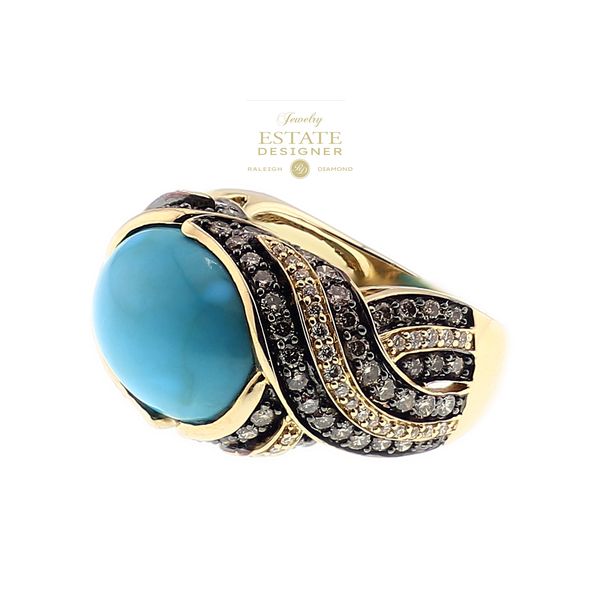 Estate Designer Le Vian 14K Yellow Gold 1.89ctw Chocolate Vanilla Diamond Turquoise Rose Gold Fashion Ring Sz 7.5 Image 2 Raleigh Diamond Fine Jewelry Raleigh, NC