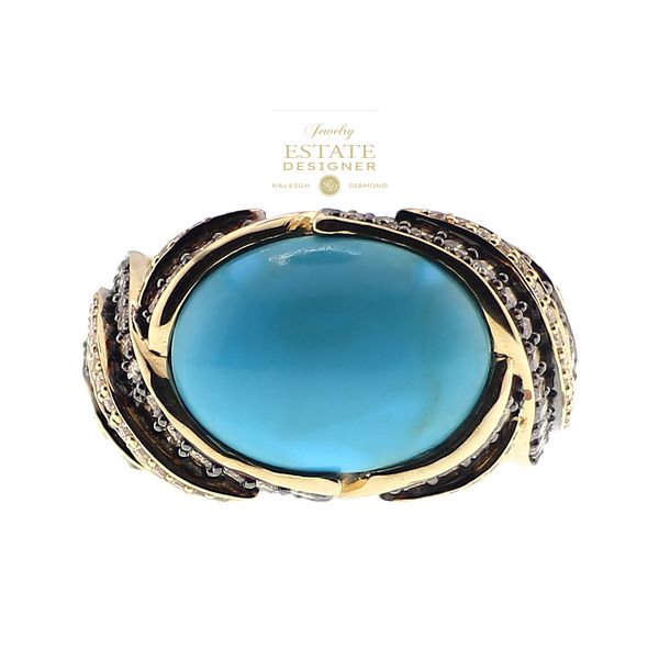 Estate Designer Le Vian 14K Yellow Gold 1.89ctw Chocolate Vanilla Diamond Turquoise Rose Gold Fashion Ring Sz 7.5 Raleigh Diamond Fine Jewelry Raleigh, NC