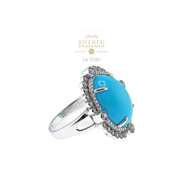 Estate Designer Le Vian 18K White Gold Turquoise & Cognac Diamond Ring Sz 9..5 Image 2 Raleigh Diamond Fine Jewelry Raleigh, NC
