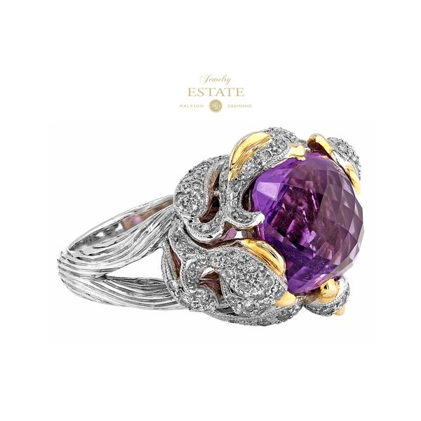 Estate 18K White & Yellow Gold Amethyst & Diamond Ring Sz 8.5 Image 2 Raleigh Diamond Fine Jewelry Raleigh, NC