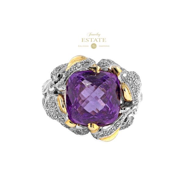 Estate 18K White & Yellow Gold Amethyst & Diamond Ring Sz 8.5 Raleigh Diamond Fine Jewelry Raleigh, NC