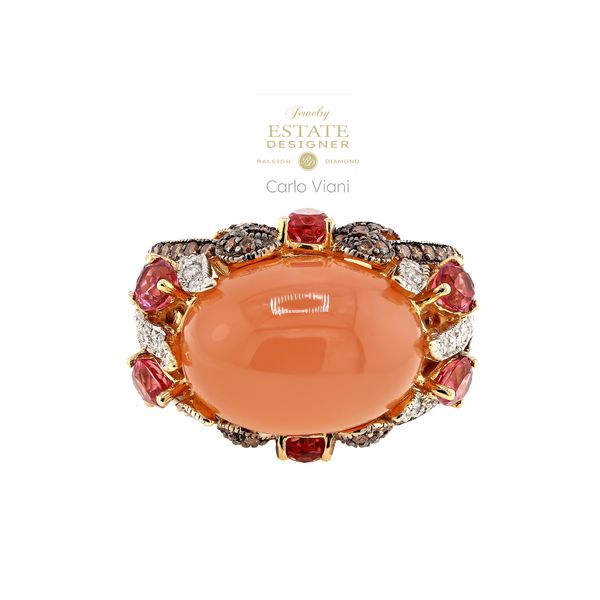 Estate Designer Carlo Viani 14K Yellow Gold Moonstone Tourmaline & Diamond Ring Raleigh Diamond Fine Jewelry Raleigh, NC