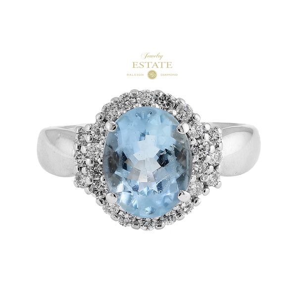 Estate 14K White Gold 3.00ct Aquamarine 0.25ctw I-J/I1-I2 Diamond Halo Ring Sz 6.5 Raleigh Diamond Fine Jewelry Raleigh, NC