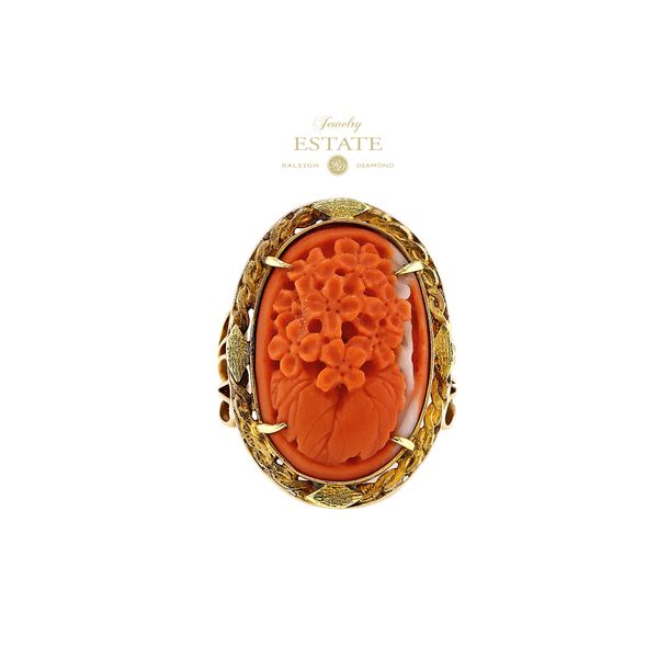Estate 10K Yellow Gold Carved Coral Floral Cameo Ring Raleigh Diamond Fine Jewelry Raleigh, NC