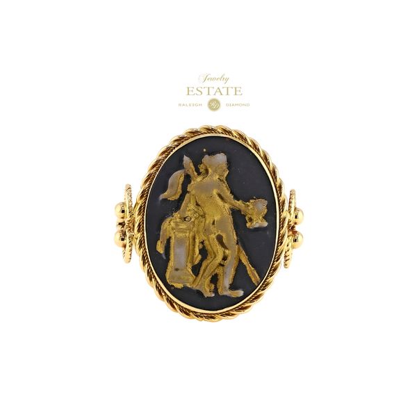 Estate 14K Yellow Gold Rope Edge Cameo Colored Stone Fashion Ring Raleigh Diamond Fine Jewelry Raleigh, NC