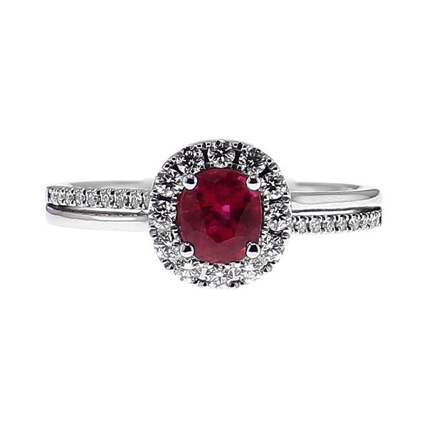 14K White Gold 0.94ctw Ruby 1/4ctw Diamond Halo Fashion Ring Sz 6.5 Raleigh Diamond Fine Jewelry Raleigh, NC