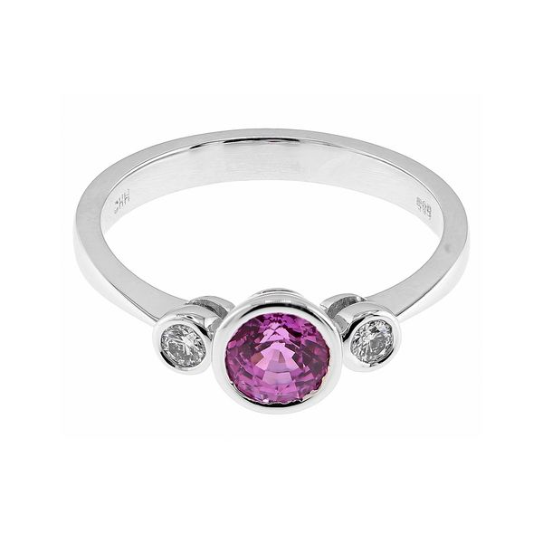 14K White Gold 5/8ctw Pink Sapphire 1/10ctw Diamond Fashion Ring Sz 7 Raleigh Diamond Fine Jewelry Raleigh, NC