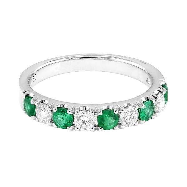 14K White Gold 0.48ctw Emerald 0.41ctw Diamond Fashion Band Sz 6.5 Raleigh Diamond Fine Jewelry Raleigh, NC