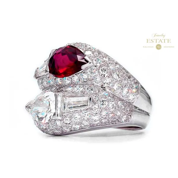 18K White Gold 3.88cttw Diamonds and 10.00 x 6.60 x 3.45 Ruby Ladies Fashion Ring Size 7 Image 2 Raleigh Diamond Fine Jewelry Raleigh, NC