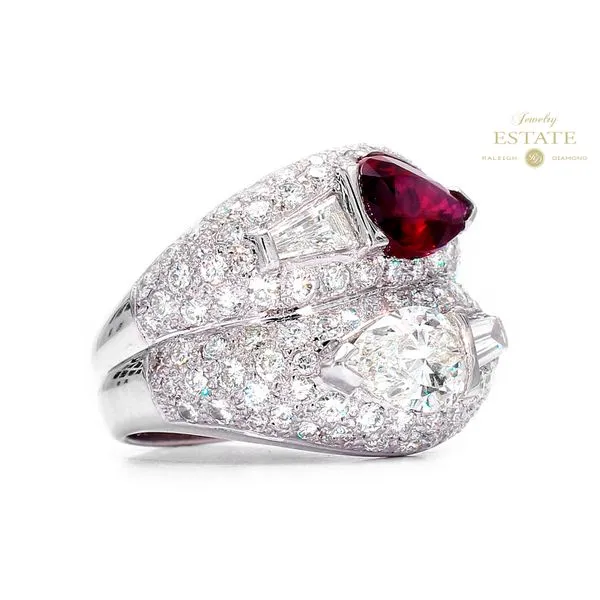18K White Gold 3.88cttw Diamonds and 10.00 x 6.60 x 3.45 Ruby Ladies Fashion Ring Size 7 Image 3 Raleigh Diamond Fine Jewelry Raleigh, NC