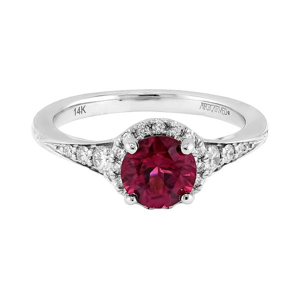14K White Gold 1.11ctw Diamond Halo Raspberry Spinel Ring Sz 6.5 Raleigh Diamond Fine Jewelry Raleigh, NC