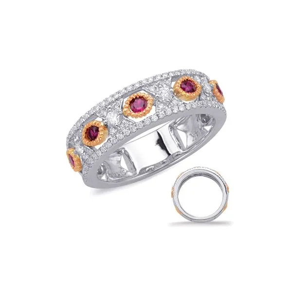 14K Rose & White 0.58cttw G/SI1 Diamond and Ruby Fashion Band Size 6.5 Raleigh Diamond Fine Jewelry Raleigh, NC