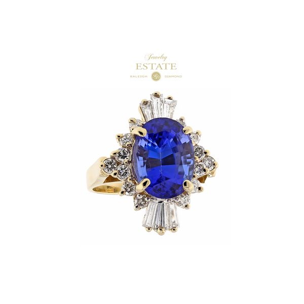 Estate 14K Yellow Gold 0.75ctw G-VS2-SI1 Diamond 4.40ctw Tanzanite Starburst Fashion Ring Sz 6 Raleigh Diamond Fine Jewelry Raleigh, NC