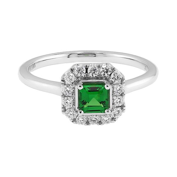 14K White Gold 0.34ct Tsav Garnet 14x RBC 0.20tw Diamond Halo Ring Sz 6.5 Raleigh Diamond Fine Jewelry Raleigh, NC