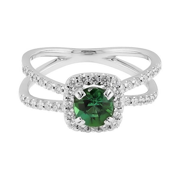 14K White Gold 0.83ct Tourmaline 0.47tw 48x RBC Diamond Halo Ring Sz 7 Raleigh Diamond Fine Jewelry Raleigh, NC