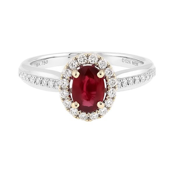 18K White Gold 0.73ct Ruby 0.26tw 32x RBC Diamond Halo Ring Sz 6.5 Raleigh Diamond Fine Jewelry Raleigh, NC