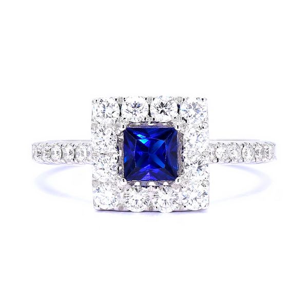 14K White Gold 0.52ctw Princess Sapphire 5/8tw 24x RBC Diamond Ring Size 6.5 Raleigh Diamond Fine Jewelry Raleigh, NC
