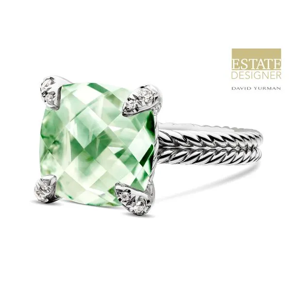 Estate David Yurman Sterling Silver 2.40ctw Prasiolite 0.02ctw Chatelaine Diamond Ring Size 6 Raleigh Diamond Fine Jewelry Raleigh, NC