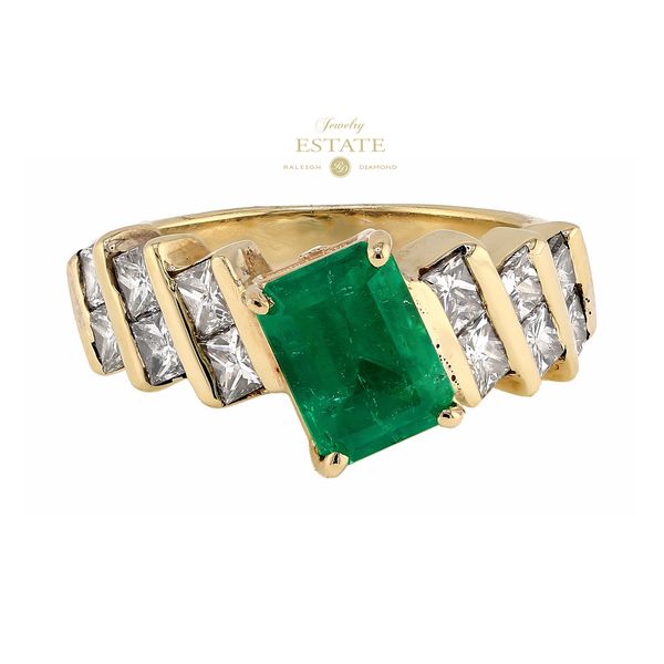 Estate 14K Yellow Gold 2.20ct Emerald 1.32ctw G/VS Diamond Fashion Ring Sz 6.25 Raleigh Diamond Fine Jewelry Raleigh, NC