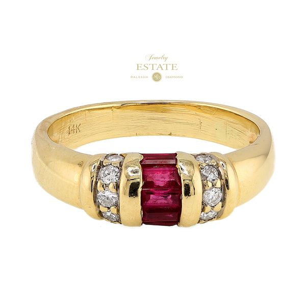 Estate 14K Yellow Gold 0.15ctw Ruby 0.15ctw Diamond Band Sz 6.75 Raleigh Diamond Fine Jewelry Raleigh, NC