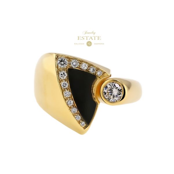Estate 14K Yellow Gold  0.30ctw J-K/SI2-I1 Diamond & Onyx Modern Contemporary Fashion Ring Sz 7 Raleigh Diamond Fine Jewelry Raleigh, NC