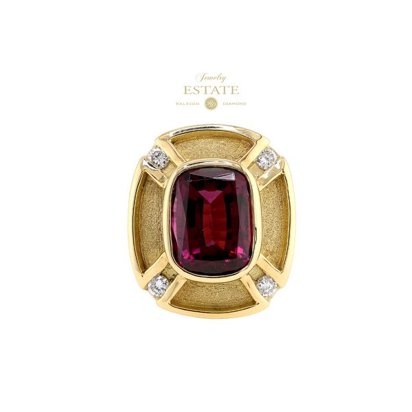 Estate 18K Yellow Gold ~3.5ct Rhodolite Garnet 0.08ctw Diamond Cocktail Fashion Ring Size 5.5 Raleigh Diamond Fine Jewelry Raleigh, NC