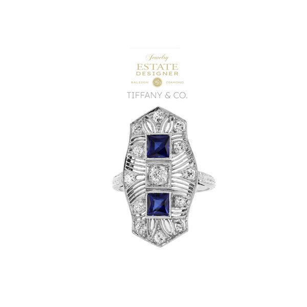 Estate Designer Tiffany & Co. Platinum 1.30ctw Sapphire Diamond Ring Sz 7 Raleigh Diamond Fine Jewelry Raleigh, NC