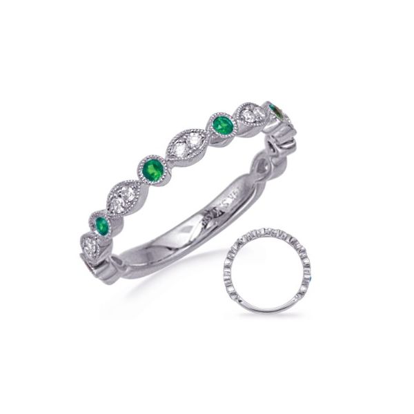 14K White Gold 0.15ctw G/SI1 Emerald & 0.15ctw Diamond Band Sz 6.5 Raleigh Diamond Fine Jewelry Raleigh, NC