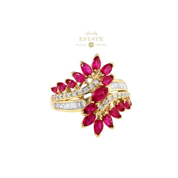 Estate 14K Yellow Gold 3.76ctw Effy Royale Ruby Diamond Cocktail Fashion Ring Size 8 Raleigh Diamond Fine Jewelry Raleigh, NC