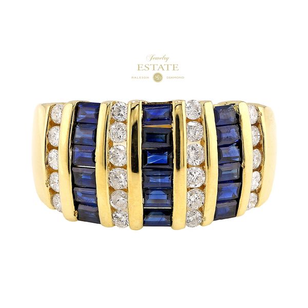 Estate 14K Yellow Gold 1.76ctw Diamond Sapphire Channel Set Fashion Ring Sz 7 Raleigh Diamond Fine Jewelry Raleigh, NC