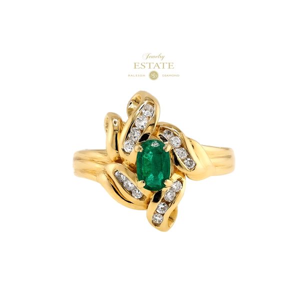 Estate 14K Yellow Gold 0.44ctw Diamond Oval Emerald Cocktail Fashion Ring Size 7 Raleigh Diamond Fine Jewelry Raleigh, NC