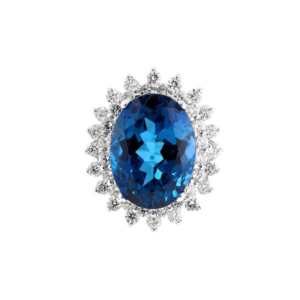 14K White Gold 1.60ctw Diamond 12.00ctw Blue Topaz Fashion Cluster Ring Sz 6.5 Raleigh Diamond Fine Jewelry Raleigh, NC
