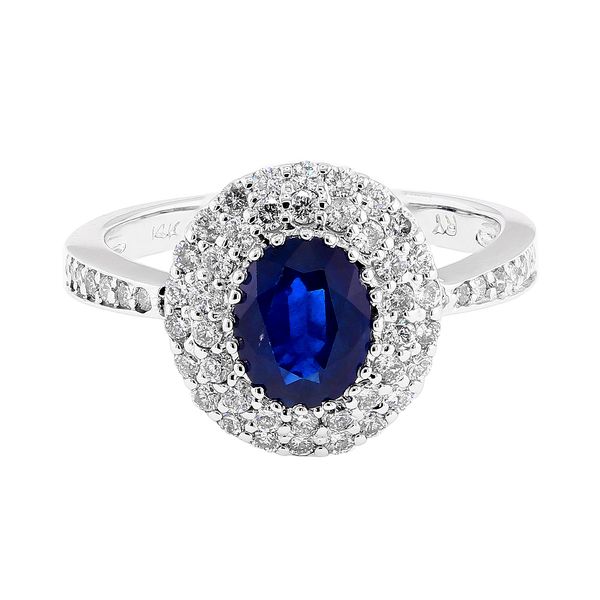 14K White Gold 0.70ctw Diamond 1.20ctw Oval Sapphire Fashion Ring Sz 7 Raleigh Diamond Fine Jewelry Raleigh, NC