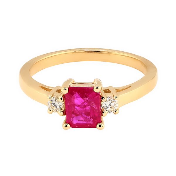 14K Yellow Gold 0.12ctw Diamond 0.85ctw Octogonal Ruby Fashion Ring Sz 6.5 Raleigh Diamond Fine Jewelry Raleigh, NC