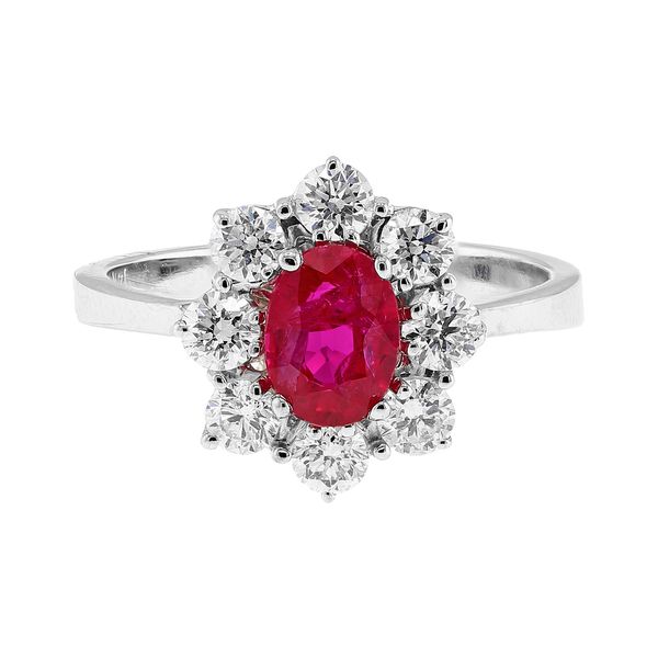 14K White Gold 1.80ctw Diamonds and Oval Ruby Fashion Ring Sz 6.5 Raleigh Diamond Fine Jewelry Raleigh, NC