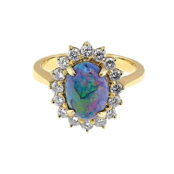18K Yellow Gold 2.65ctw Opal 0.60ctw G-VS Diamond Fashion Ring Sz 7 Raleigh Diamond Fine Jewelry Raleigh, NC