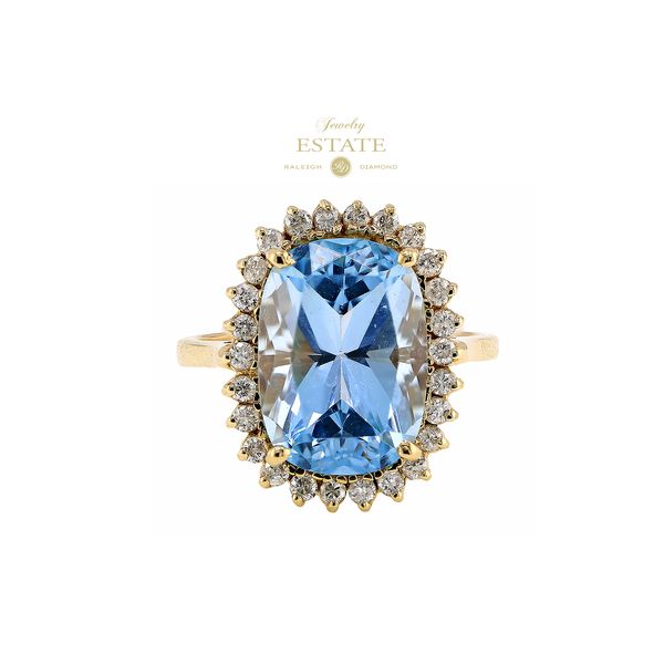 Estate 14K Yellow Gold 6.20ctw Blue Topaz Diamond Halo Fashion Ring Raleigh Diamond Fine Jewelry Raleigh, NC