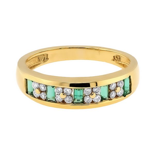 14K Yellow Gold 0.35ctw Emerald 0.07ctw Diamond Fashion Ring Sz 6.5 Raleigh Diamond Fine Jewelry Raleigh, NC