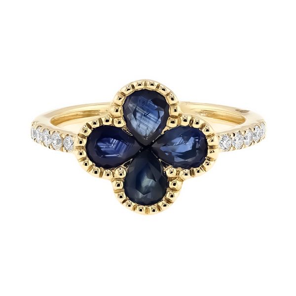 14K White Gold 0.17ctw Diamond 1.50ctw Sapphire Clover Fashion Ring Sz 6 Raleigh Diamond Fine Jewelry Raleigh, NC