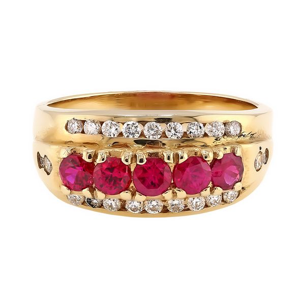 14K Yellow Gold 1.00ctw Diamond Ruby Fashion Ring Sz 6.75 Raleigh Diamond Fine Jewelry Raleigh, NC