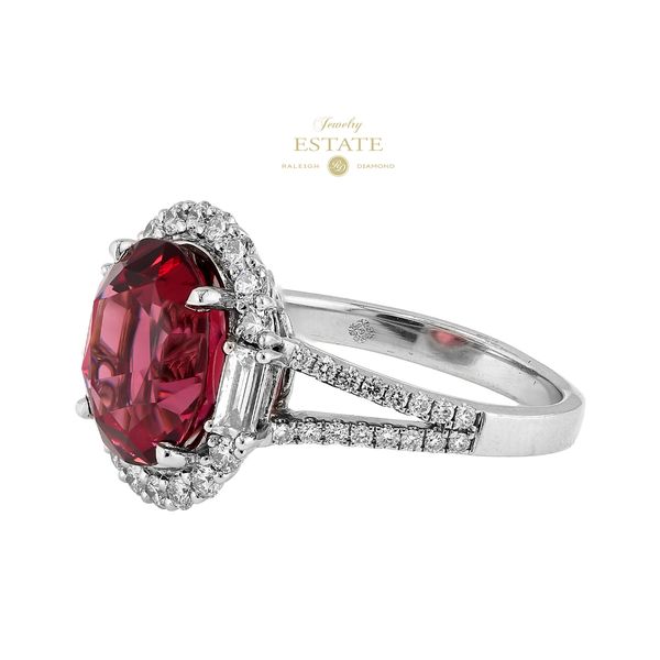 Estate 14K White Gold 4.52ctw Rhodolite Garnet 0.76ctw Diamond Halo Split Shank Fashion Ring Sz 7 Image 2 Raleigh Diamond Fine Jewelry Raleigh, NC
