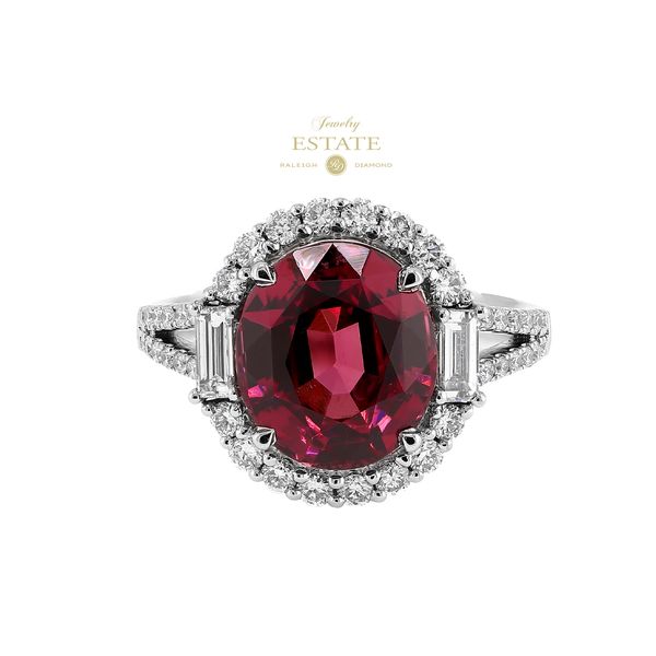 Estate 14K White Gold 4.52ctw Rhodolite Garnet 0.76ctw Diamond Halo Split Shank Fashion Ring Sz 7 Raleigh Diamond Fine Jewelry Raleigh, NC