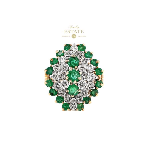 Estate 14K Yellow Gold Emerald & Diamond Fashion Ring Sz 6 Raleigh Diamond Fine Jewelry Raleigh, NC