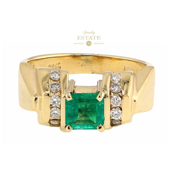 Estate 14K Yellow Gold 0.50ctw Emerald & Diamond Contemporary Fashion Ring Sz 5.5 Raleigh Diamond Fine Jewelry Raleigh, NC