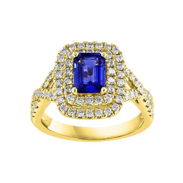 18K Yellow Gold 0.69ct Diamond + 1.14ct Sapphire Fashion Ring Sz 6.5 Raleigh Diamond Fine Jewelry Raleigh, NC